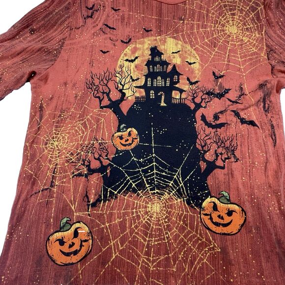 Studio Collection Halloween 3/4 Sleeve Shirt Orange Rhinestones Women's Size L - Picture 2 of 11